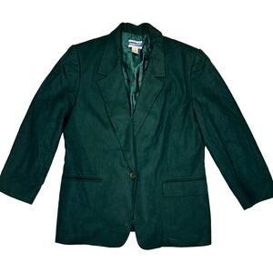 Pendleton Blazer Jacket Women's Size 16 Dark Green Virgin Wool Single Breasted